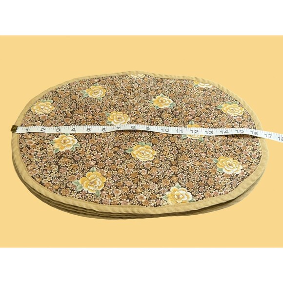 Set of 4 Vintage Handmade Placemats MCM 1960s Brown & Yellow Floral Roses - Picture 9 of 11